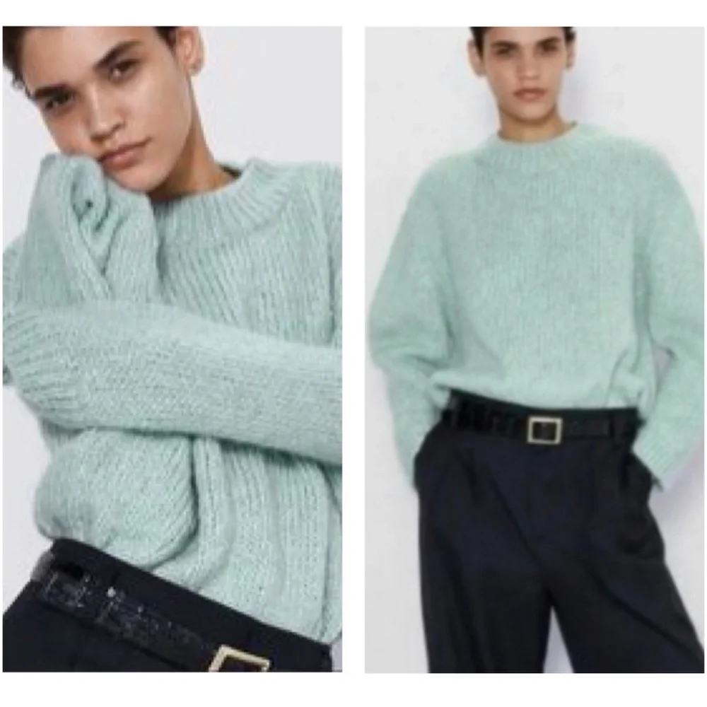 Soft Chenille Sweater Aqua Teal Turquoise Boxy Chunky Round Scoop Crew Neck XL - Picture 2 of 15